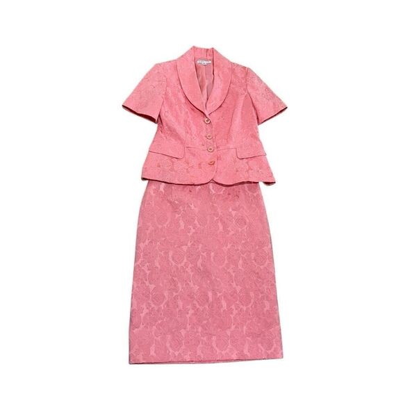 Vntg Pendleton Pink Floral Skirt Suit Set Size 8 - Picture 1 of 7
